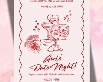 Galentines Digital Invitation | Editable Canva Template - Girls Night