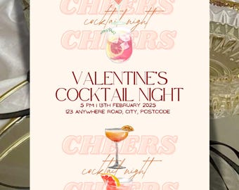 Valentines Cocktail Night Digital Invitation | Editable Canva Template - Girls Night