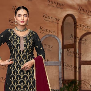 Straight Kurtis Palazzo Set, Embroidered Silk Georgette 3 piece Readymade Salwar Kameez Pakistani Suit Plus Size Dress , Salwar Kameez Set