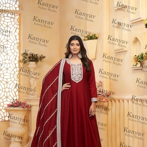 Bollywood style Long Anarkali Gown Suits Indian Pakistani Wedding Reception wear Designer Heavy Embroidery work Shalwar Kameez Dupatta Dress