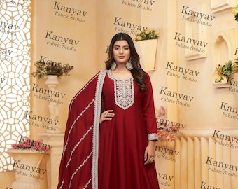 Embroidered Art Silk Anarkali Gown: Bollywood Wedding Outfit