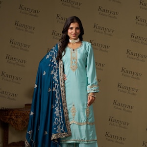 Eid Ramadan Women&#39;s Wear Shalwar Kameez Palazzo Suits Heavy Embroidery Stone Work Pakistani Indian Festival wear Salwar Kameez Dupatta Dress
