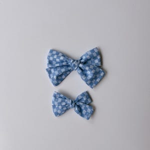 Blue Gingham Cotton Hair Bows – Classic Checkered Bow Clips for All Ages, Country-Inspired Hair Accessories
