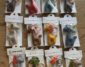 Handmade Leather Giraffe Keychain - Whimsical Charm | Sewcheerfullymade