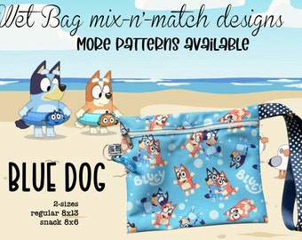 Blue dog patterns-waterproof, reusable, zippered, food safe, wet bag. A must for everyone (including the dog). BUY 3 get a 4th FREE