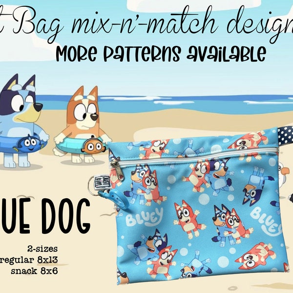 Blue dog patterns-waterproof, reusable, zippered, food safe, wet bag. A must for everyone (including the dog). BUY 3 get a 4th FREE