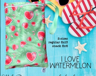 Summer fruit patterns-waterproof, reusable, zippered, food safe, wet bag. A must for everyone (including the dog) BUY 3 get a 4th one FREE