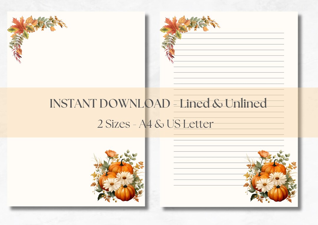 Autumn Leaf Pumpkin Corners Printable Stationery Fall Leaves Letter ...