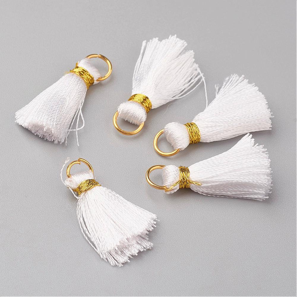 10 White Tassels Small 26mm long with Gold Detailing Etsy