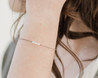 Minimalist Freshwater Pearl Cord Bracelet - Dainty Minimalist Jewelry - Meaningful Gift for Mom