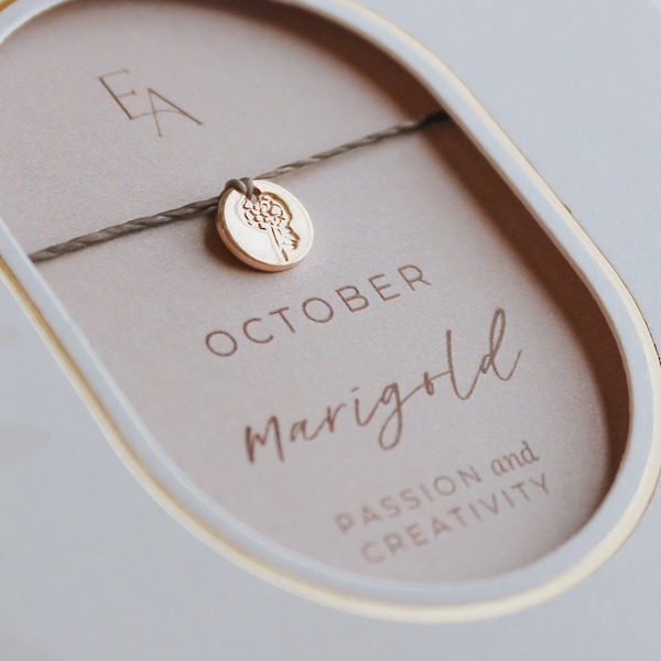 October Birth Flower Bracelet with Hand-Stamped Marigold Charm