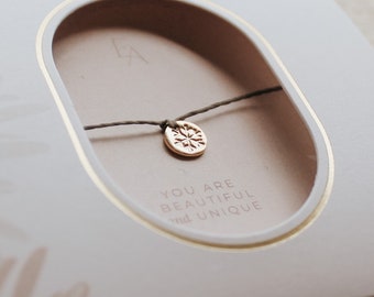 Gold Filled Snowflake Bracelet: Minimalist Cord Bracelet, Adjustable