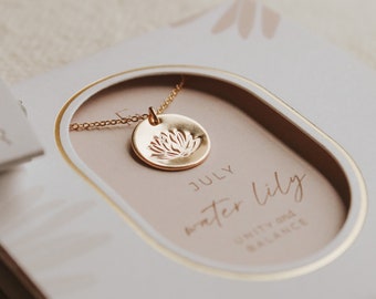 July Birth Flower Necklace, Waterlily Jewelry, Meaningful Gift for New Mom