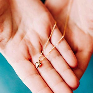 Dainty Heart Necklace: Sterling Silver or Gold-Filled Ball Chain