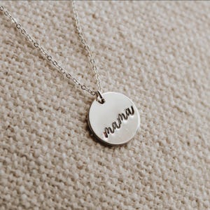 Hand Stamped Mama Disc Necklace: Sterling Silver New Mom Gift