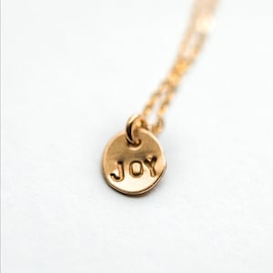 Hand Stamped &#39;Joy&#39; Necklace: Gold-Filled or Sterling Silver
