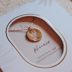 Phoenix Bird Necklace: Hand-Stamped Charm, Rebirth Symbol