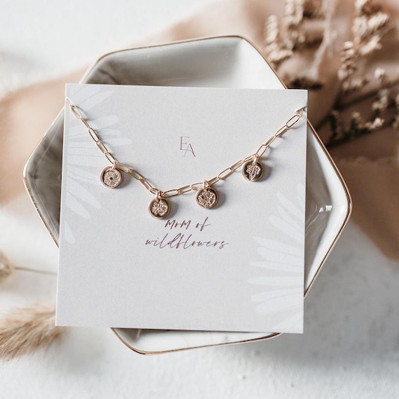 14k Gold Filled Birth Flower Charm Bracelet - Mom Gift