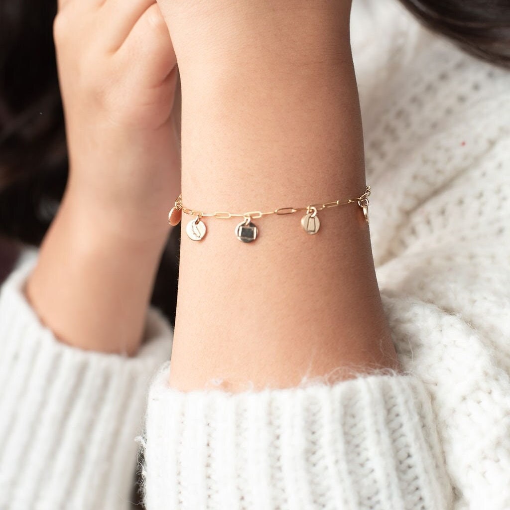 Customizable 14k Gold-Filled Charm Bracelet - Handmade and Hand-Stamped…