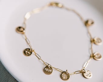 Gold Charm Bracelet, Personalized Charm Jewelry, Birthday Gift for Friend