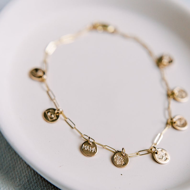 Gold Charm Bracelet, Personalized Charm Jewelry, Birthday Gift for Friend image 1