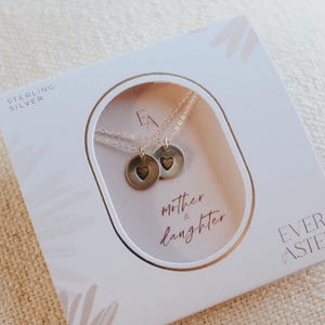 Mother Daughter Necklace Set - Hand-Stamped Heart Charms, Adjustable Gold-Filled or Sterling Silver Necklaces