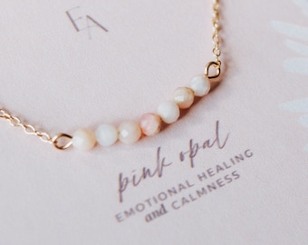 Pink Opal Curved Necklace, Emotional Healing and Calmness, Meaningful Gift for Friend