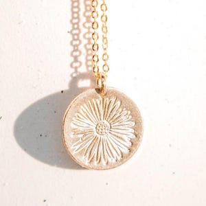 Gold Filled Aster Flower Necklace: Hand Stamped Jewelry