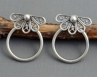 Sterling silver ear jacket earrings double sided earring filigree butterfly post stud front back earrings silver hoops nature jewelry edgy