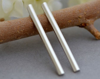 Long bar stud earrings sterling silver stick line earrings modern minimalist earrings contemporary jewelry unique silver post for men women