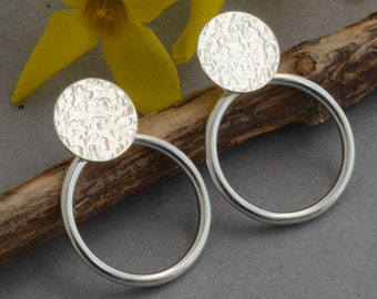 Ear jacket earring sterling silver hammered circle disc earrings ear jacket stud earrings front back double two sided earrings jewelry gift