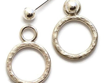 Tiny 1/2 inch front back hoop ear jacket earring sterling silver 4mm ball stud double two sided earring little hammered petite ear jackets