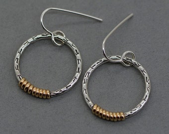 Mixed metal earrings two tone hoop earrings gold filled sterling silver hoops celestial earrings dangle hoops geometric modern jewelry