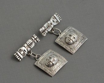 Vintage silver cufflinks for men Aztec cufflinks handmade cufflinks unique cufflinks Aztec jewelry Mexican cuff links weird totem jewelry