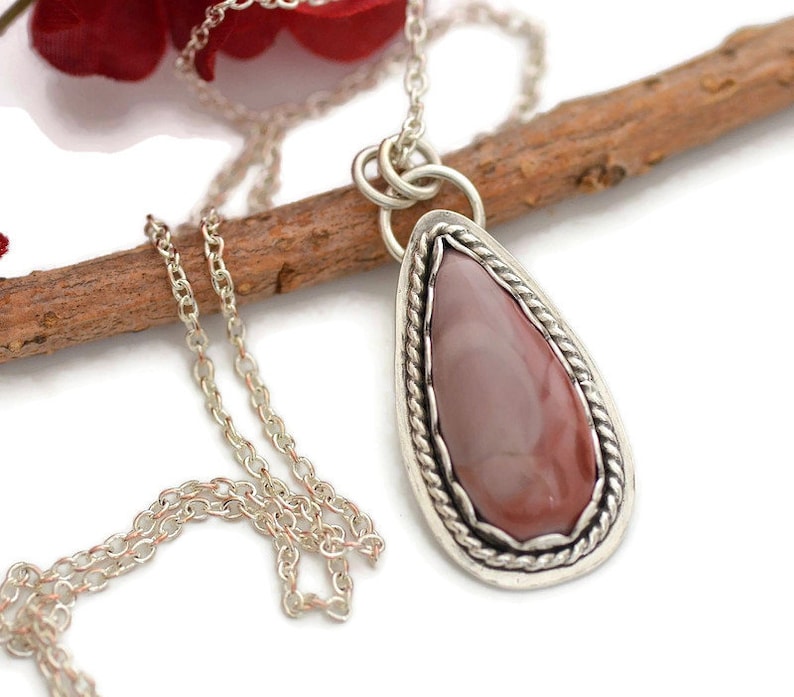 Sterling silver Royal Imperial jasper necklace pendant pink jasper necklace natural stone necklace minimalist jewelry artisan handmade gift image 1