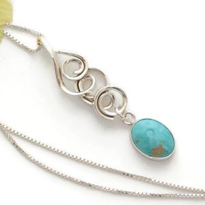 Abstract Turquoise Mountain Necklace sterling silver wire wrapped spiral pendant southwestern boho jewelry handmade artisan gift for her