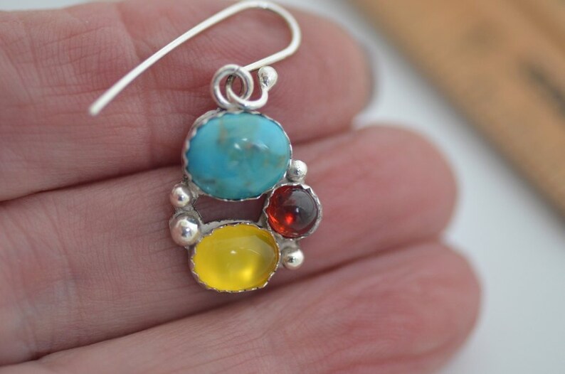 Small turquoise earrings garnet yellow agate sterling silver dangle drop earrings southwestern western jewelry gift for women unique jewelry image 3