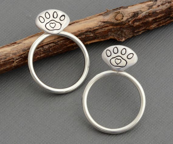 Ear jacket earrings animal cat dog paw print stud post earrings paw print jewelry sterling silver front back double two sided earring rescue