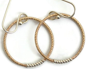 Thin dangle 14k filled gold hoop earrings contemporary earrings simple hoops sterling silver 14k gold filled jewelry artisan handmade modern