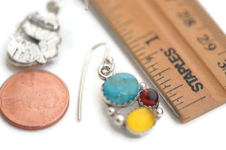 Small turquoise earrings garnet yellow agate sterling silver dangle drop earrings southwestern western jewelry gift for women unique jewelry image 2