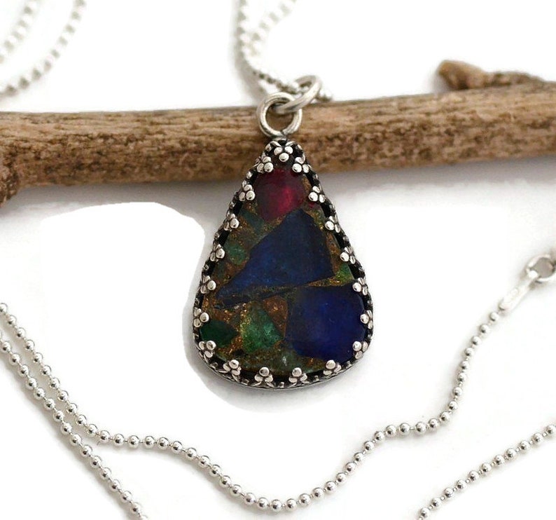 Copper Tourmaline Multi Color necklace pendant colorful gemstone boho pendant sterling silver unique bohemian tourmaline jewelry for women image 6