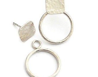Front back abstract double two sided earring small hoop earring sterling silver square disc studs ear wrap ear jacket earring modern jewelry