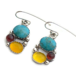 Small turquoise earrings garnet yellow agate sterling silver dangle drop earrings southwestern western jewelry gift for women unique jewelry image 5