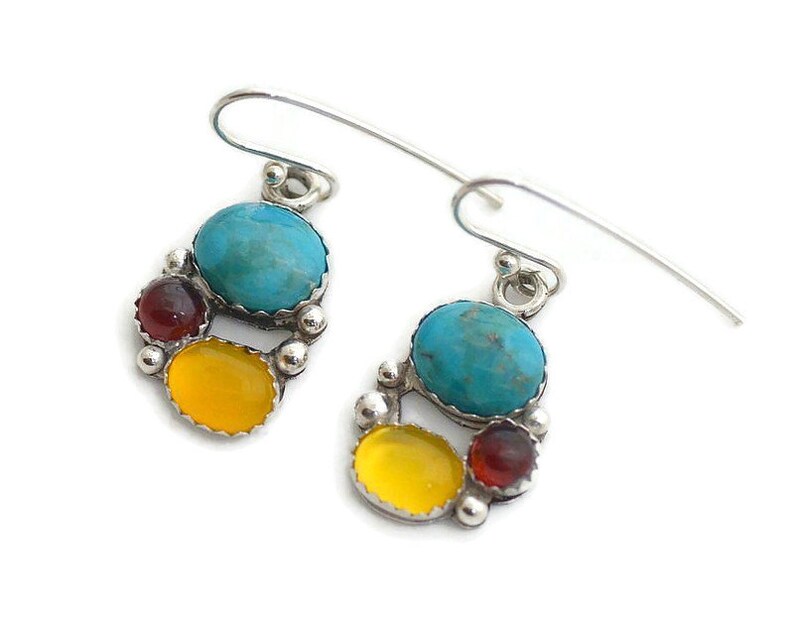 Small turquoise earrings garnet yellow agate sterling silver dangle drop earrings southwestern western jewelry gift for women unique jewelry image 5