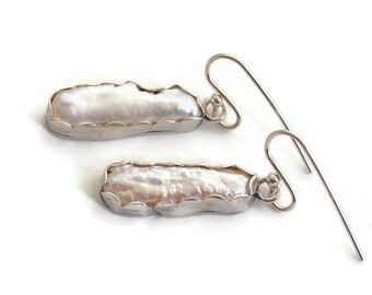 White baroque pearl summer earrings sterling silver branch pearl dangle earrings freshwater pearl earring beach ocean nautical jewelry