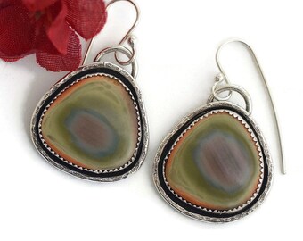 Imperial jasper dangle earrings natural stone sterling silver earrings unique earrings gift for her hypoallergenic fun earrings for women