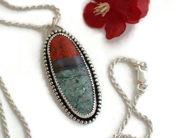 Sonora sunrise or sunset jasper necklace red black green pendant handmade oxidized southwestern necklace genuine unique statement necklace