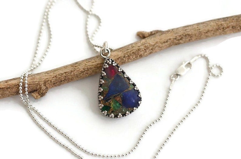 Copper Tourmaline Multi Color necklace pendant colorful gemstone boho pendant sterling silver unique bohemian tourmaline jewelry for women image 4