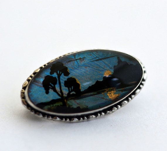 Vintage Art Deco tiny butterfly wing brooch pin s… - image 1
