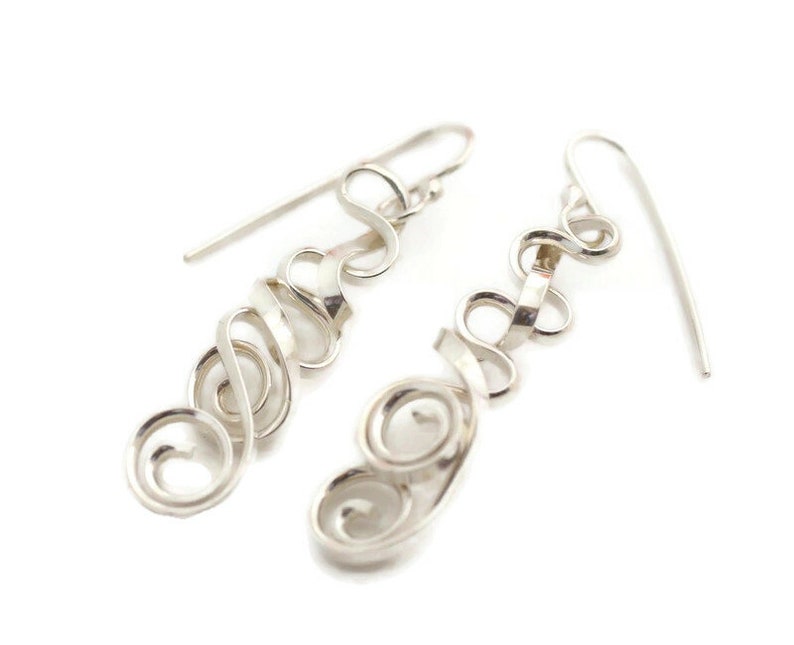 Sterling silver spiral abstract earrings dangle geometric earrings 3d unique drop earrings for women artisan handmade modern jewelry for her image 4